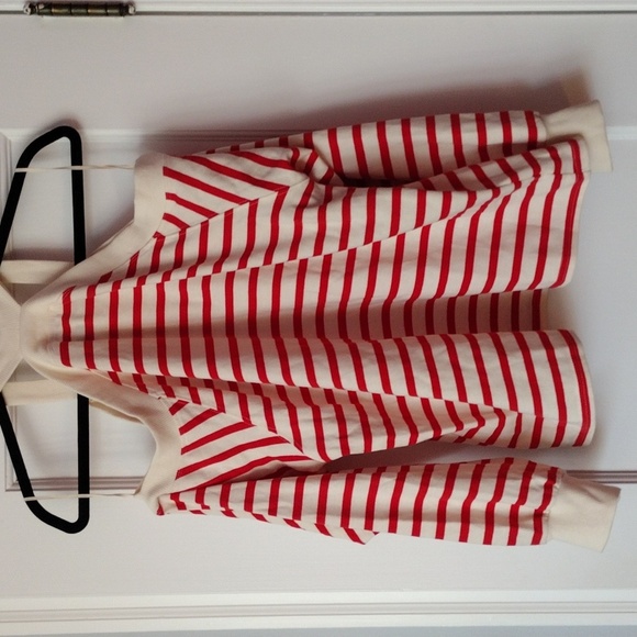 Zara Red White Striped Cold Shoulder Top Nautical French Chic Size XL - Picture 6 of 6